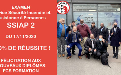 Examen SSIAP 2 – Service de sécurité incendie Assistance à personnes du 17/11/2020