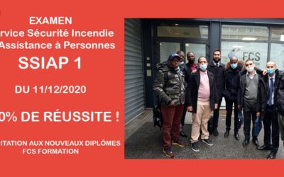 Examen SSIAP 1 – Service de sécurité incendie Assistance à personnes du 11/12/2020